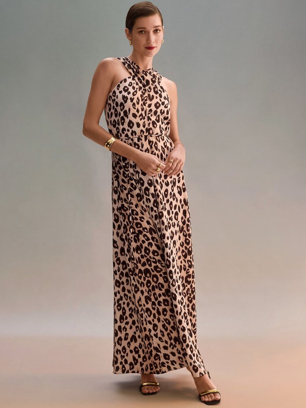 Ann Taylor Leopard Print Halter Maxi Dress - XXL